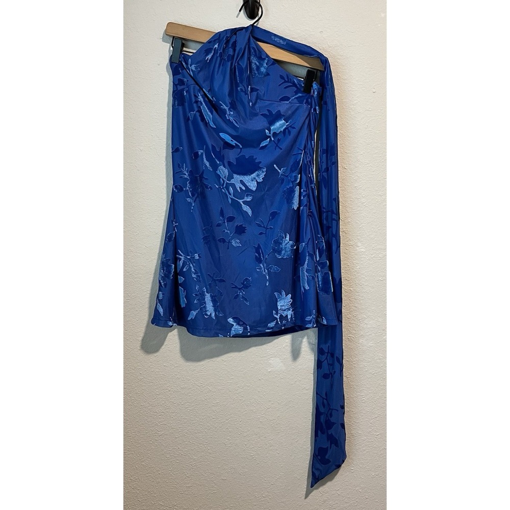 Hello Molly Mini Dress US 6 Blue Burnout Velvet Tie Neck Mermaid Fairy Cute